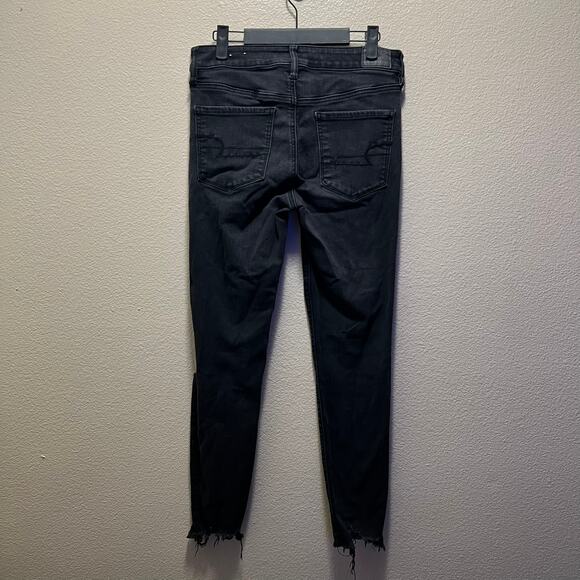 American Eagle Next Level Stretch Hi-Rise Jeggings Black Distressed Cotton Sz 6 - Picture 3 of 9